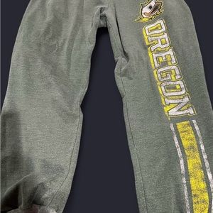 Green and Yellow Track Pants with Oregon Graphics